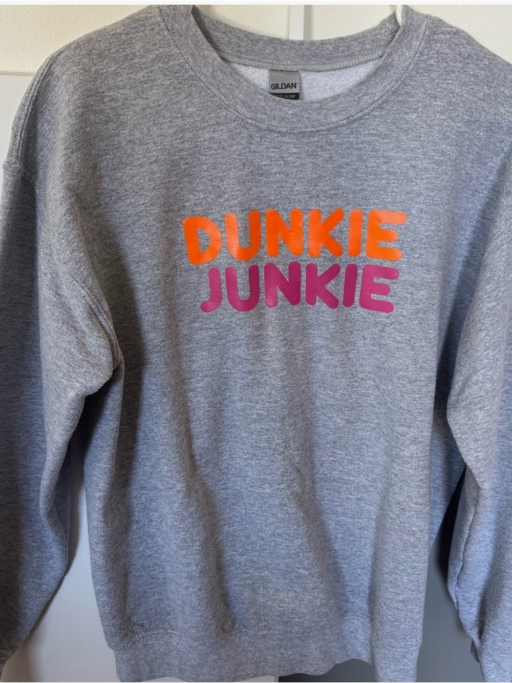 Gildan Gray Sweatshirt with Orange & Pink DUNKIE JUNKIE Logo